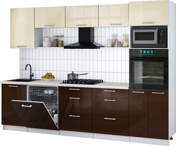 Кухонный гарнитур Интерлиния Мила Gloss 2.9-ПМ1 - фото