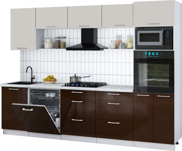 Кухонный гарнитур Интерлиния Мила Gloss 2.9-ПМ1 - фото