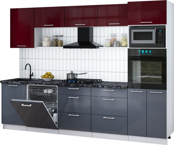 Кухонный гарнитур Интерлиния Мила Gloss 2.9-ПМ1 - фото