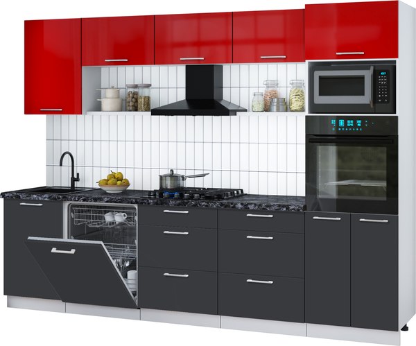 Кухонный гарнитур Интерлиния Мила Gloss 2.9-ПМ1 - фото