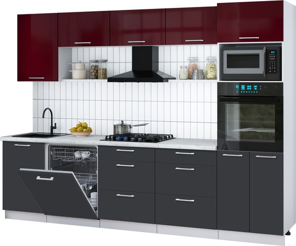 Кухонный гарнитур Интерлиния Мила Gloss 2.9-ПМ1 - фото