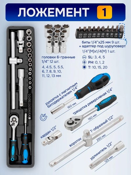 Универсальный набор инструментов KingTul KT-4087C