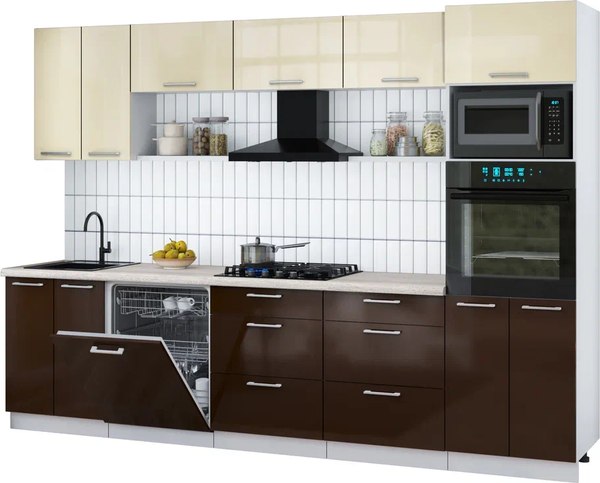 Кухонный гарнитур Интерлиния Мила Gloss 3.0-ПМ1 - фото
