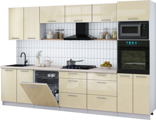 Кухонный гарнитур Интерлиния Мила Gloss 3.2-ПМ1 - фото