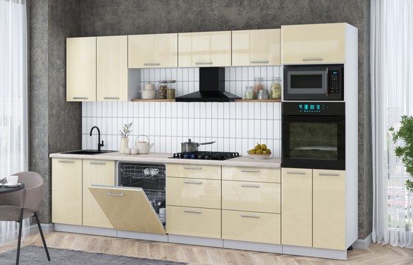 Кухонный гарнитур Интерлиния Мила Gloss 3.2-ПМ1