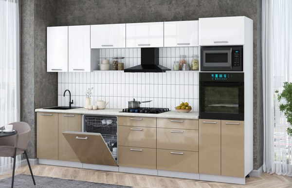 Кухонный гарнитур Интерлиния Мила Gloss 3.2-ПМ1