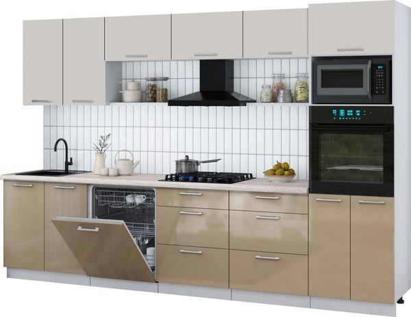 Кухонный гарнитур Интерлиния Мила Gloss 3.2-ПМ1 - фото