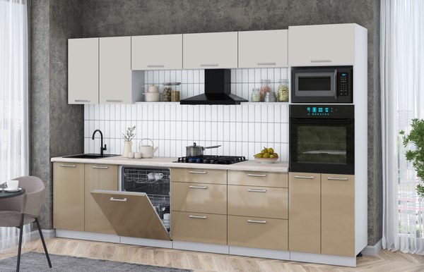 Кухонный гарнитур Интерлиния Мила Gloss 3.2-ПМ1