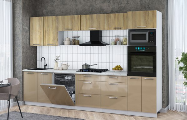 Кухонный гарнитур Интерлиния Мила Gloss 3.2-ПМ1