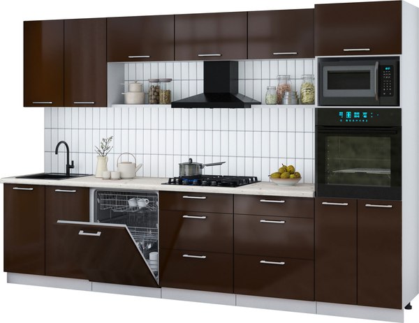 Кухонный гарнитур Интерлиния Мила Gloss 3.2-ПМ1 - фото
