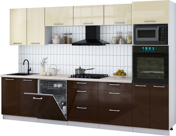 Кухонный гарнитур Интерлиния Мила Gloss 3.2-ПМ1 - фото