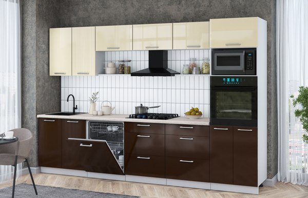 Кухонный гарнитур Интерлиния Мила Gloss 3.2-ПМ1