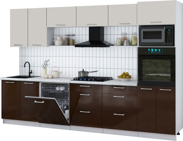 Кухонный гарнитур Интерлиния Мила Gloss 3.2-ПМ1 - фото