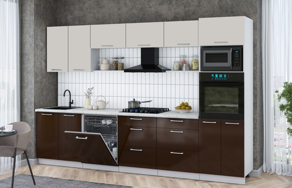 Кухонный гарнитур Интерлиния Мила Gloss 3.2-ПМ1