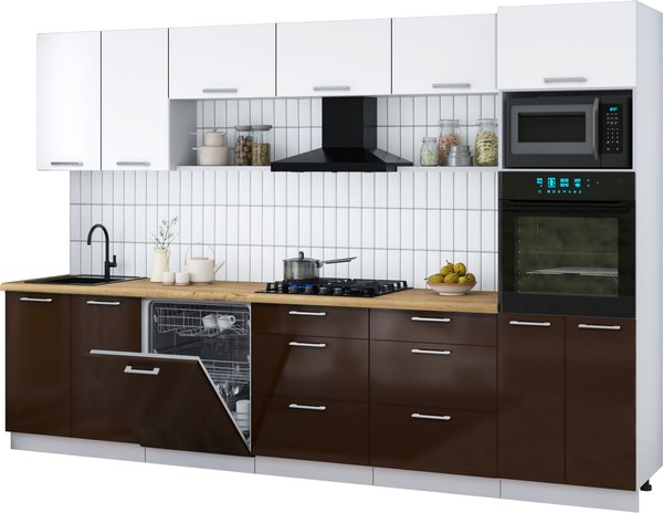 Кухонный гарнитур Интерлиния Мила Gloss 3.2-ПМ1 - фото