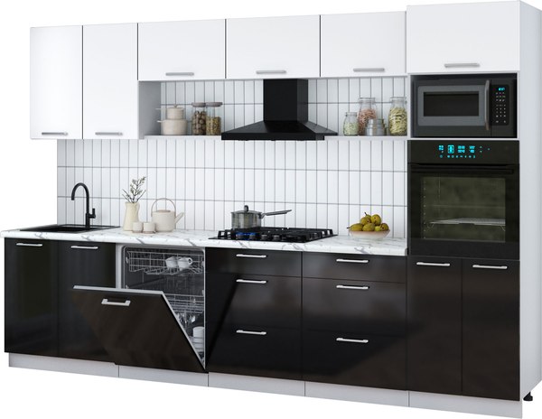 Кухонный гарнитур Интерлиния Мила Gloss 3.2-ПМ1 - фото