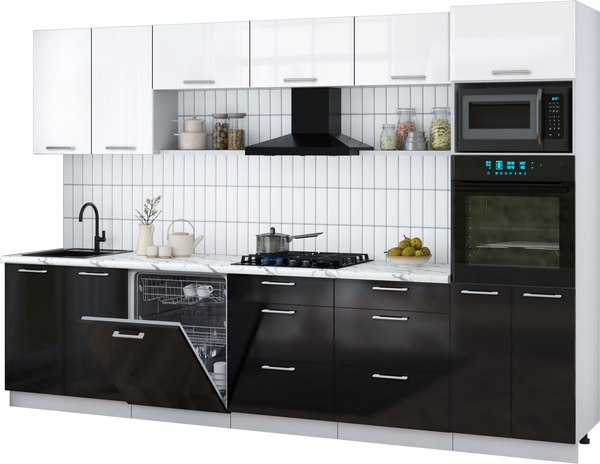 Кухонный гарнитур Интерлиния Мила Gloss 3.2-ПМ1 - фото