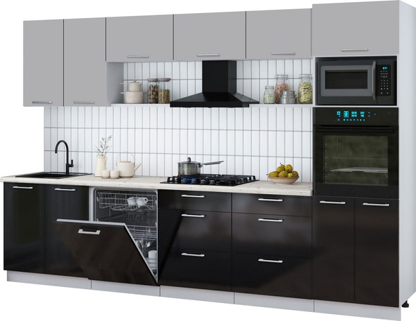 Кухонный гарнитур Интерлиния Мила Gloss 3.2-ПМ1 - фото