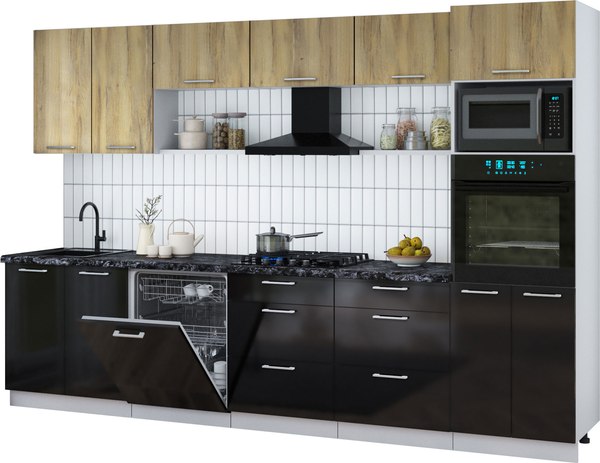 Кухонный гарнитур Интерлиния Мила Gloss 3.2-ПМ1 - фото