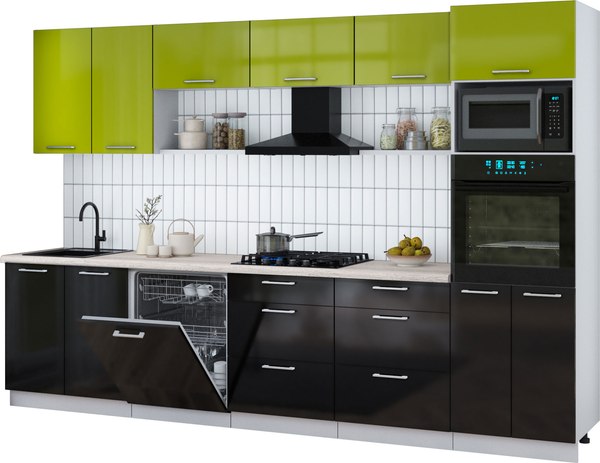 Кухонный гарнитур Интерлиния Мила Gloss 3.2-ПМ1 - фото