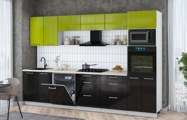 Кухонный гарнитур Интерлиния Мила Gloss 3.2-ПМ1