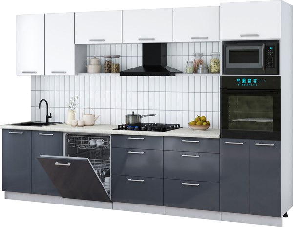 Кухонный гарнитур Интерлиния Мила Gloss 3.2-ПМ1 - фото