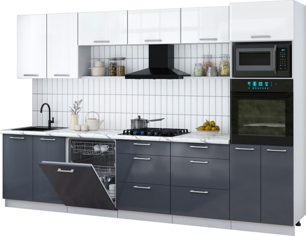 Кухонный гарнитур Интерлиния Мила Gloss 3.2-ПМ1 - фото