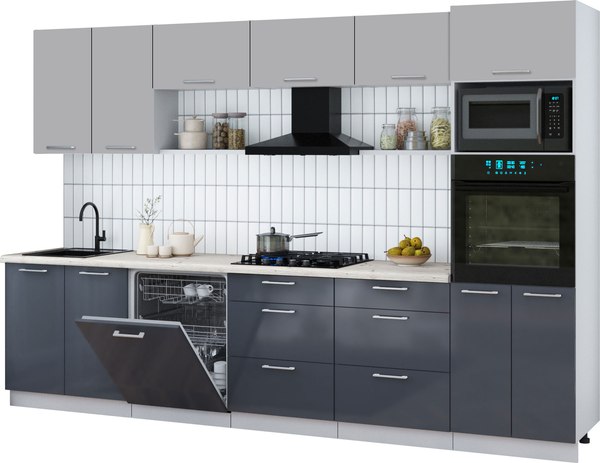 Кухонный гарнитур Интерлиния Мила Gloss 3.2-ПМ1 - фото