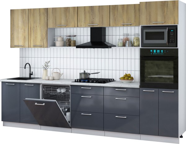 Кухонный гарнитур Интерлиния Мила Gloss 3.2-ПМ1 - фото