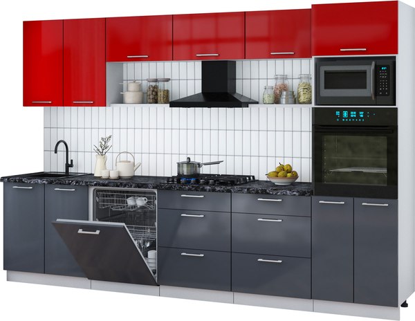 Кухонный гарнитур Интерлиния Мила Gloss 3.2-ПМ1 - фото