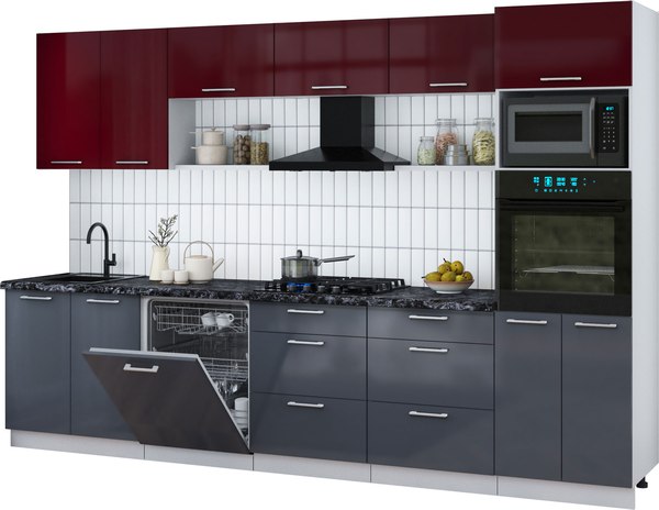 Кухонный гарнитур Интерлиния Мила Gloss 3.2-ПМ1 - фото