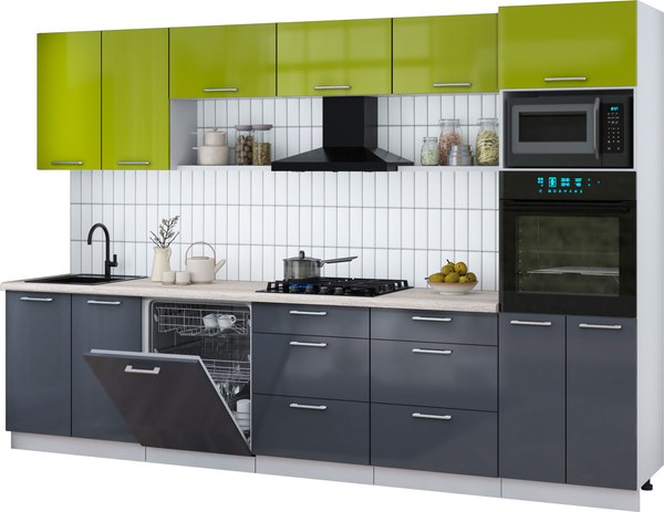 Кухонный гарнитур Интерлиния Мила Gloss 3.2-ПМ1 - фото