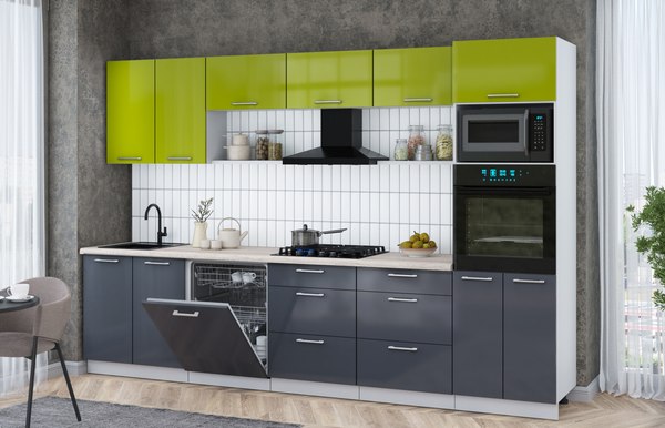 Кухонный гарнитур Интерлиния Мила Gloss 3.2-ПМ1