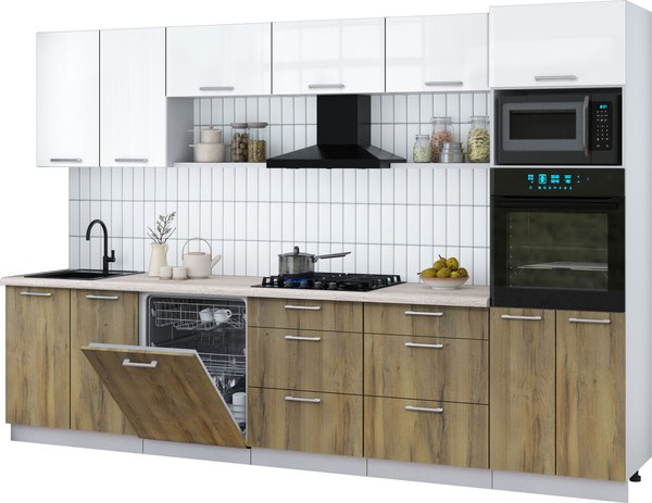 Кухонный гарнитур Интерлиния Мила Gloss 3.2-ПМ1 - фото