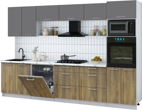 Кухонный гарнитур Интерлиния Мила Gloss 3.2-ПМ1 - фото