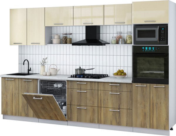 Кухонный гарнитур Интерлиния Мила Gloss 3.2-ПМ1 - фото