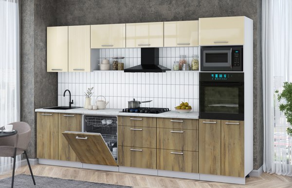 Кухонный гарнитур Интерлиния Мила Gloss 3.2-ПМ1