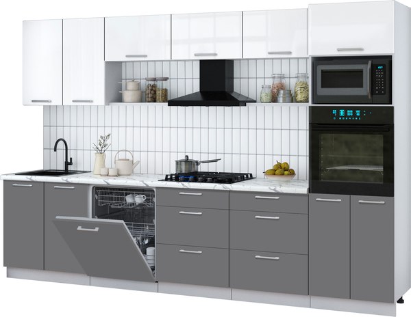 Кухонный гарнитур Интерлиния Мила Gloss 3.2-ПМ1 - фото