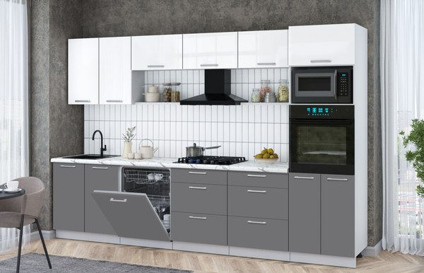 Кухонный гарнитур Интерлиния Мила Gloss 3.2-ПМ1