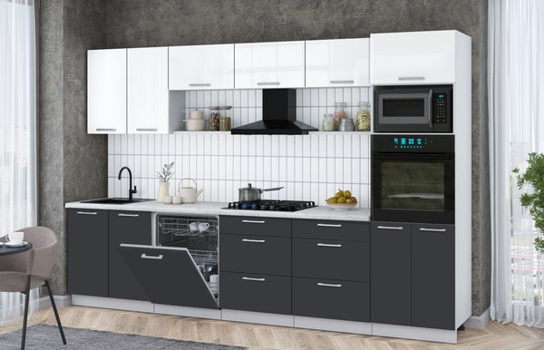 Кухонный гарнитур Интерлиния Мила Gloss 3.2-ПМ1