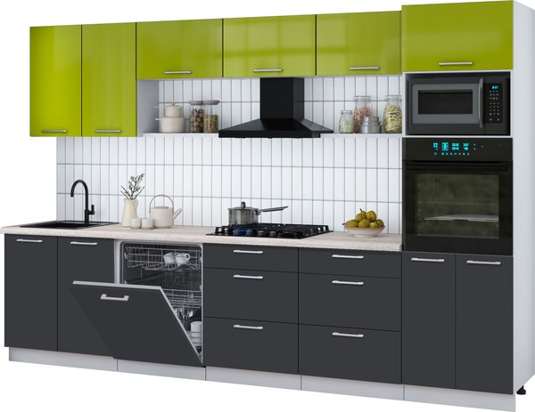 Кухонный гарнитур Интерлиния Мила Gloss 3.2-ПМ1 - фото