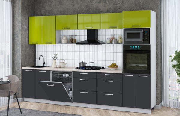 Кухонный гарнитур Интерлиния Мила Gloss 3.2-ПМ1