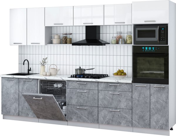 Кухонный гарнитур Интерлиния Мила Gloss 3.2-ПМ1 - фото