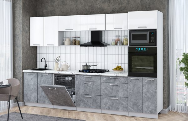 Кухонный гарнитур Интерлиния Мила Gloss 3.2-ПМ1