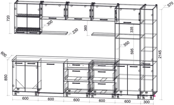 Кухонный гарнитур Интерлиния Мила Gloss 3.3-ПМ1