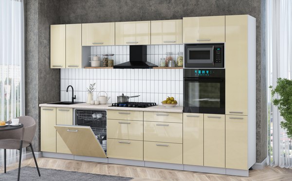 Кухонный гарнитур Интерлиния Мила Gloss 3.3-ПМ1