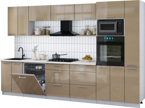 Кухонный гарнитур Интерлиния Мила Gloss 3.3-ПМ1 - фото