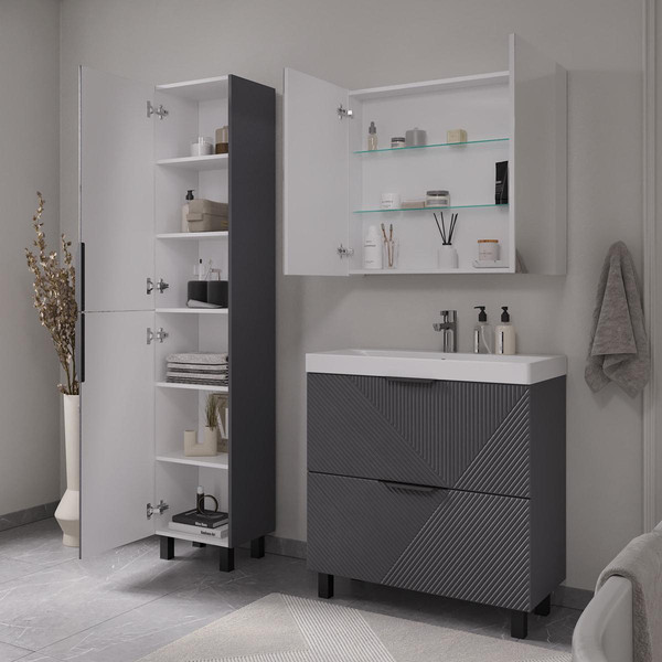 Шкаф с зеркалом для ванной Volna Geometry 80