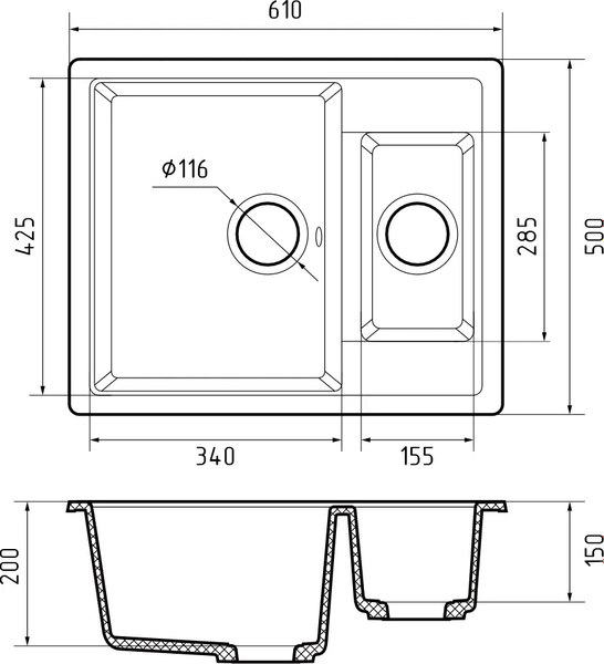 Мойка кухонная GranFest Quadro Q-610K