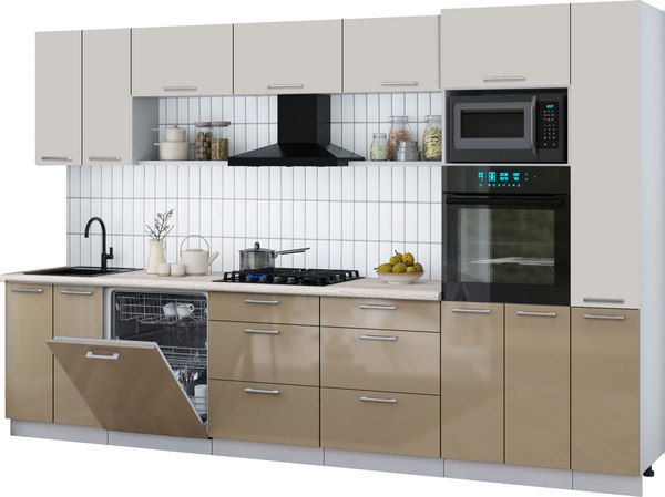 Кухонный гарнитур Интерлиния Мила Gloss 3.3-ПМ1 - фото